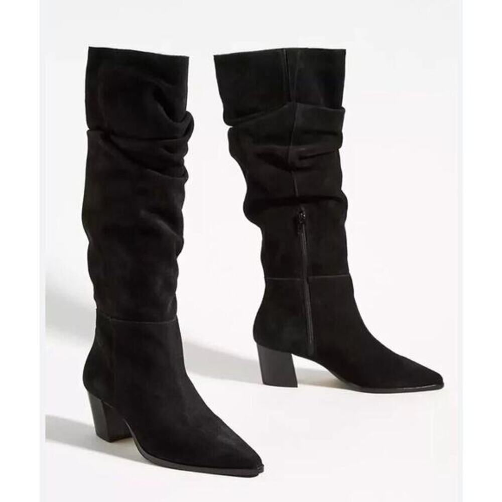 BERNARDO BOOTS BLACK SUEDE Sz‎ 10 TALL KNEE SCRUNCH ANTHROPOLOGIE Ret $368